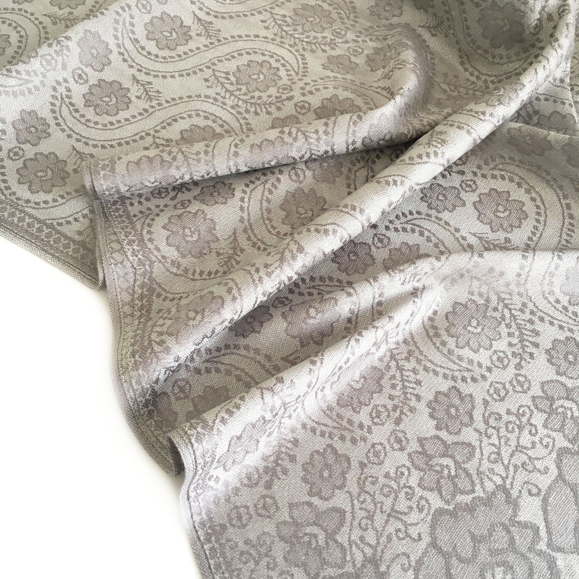 LARGE SILVER SWIRL FLORAL PRINT REVERSIBLE PASHMINA SHAWL SCARF