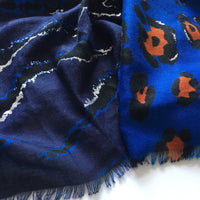 A-SHU LARGE BLUE ZEBRA AND LEOPARD PRINT SHAWL SCARF - A-SHU.CO.UK