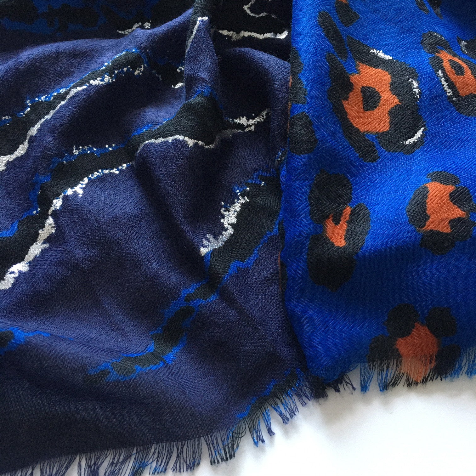 A-SHU LARGE BLUE ZEBRA AND LEOPARD PRINT SHAWL SCARF - A-SHU.CO.UK