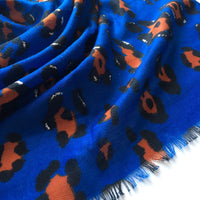 A-SHU LARGE BLUE ZEBRA AND LEOPARD PRINT SHAWL SCARF - A-SHU.CO.UK