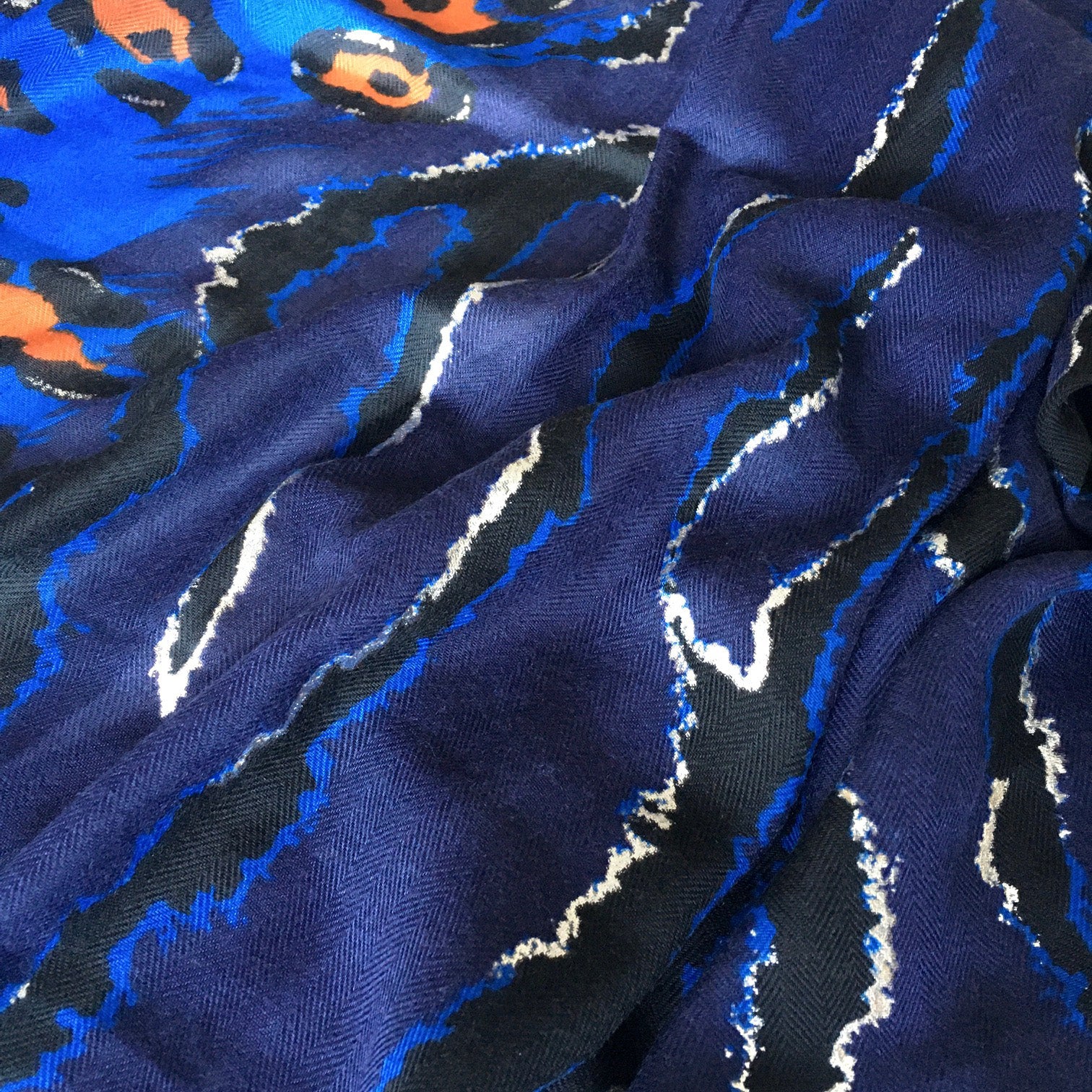 A-SHU LARGE BLUE ZEBRA AND LEOPARD PRINT SHAWL SCARF - A-SHU.CO.UK