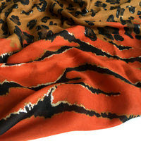 A-SHU LARGE DEEP ORANGE ZEBRA AND LEOPARD PRINT SHAWL SCARF - A-SHU.CO.UK