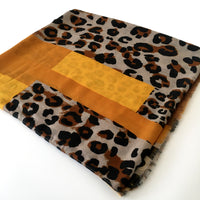 A-SHU LARGE MUSTARD YELLOW BLOCK PRINT LEOPARD PRINT SHAWL SCARF - A-SHU.CO.UK
