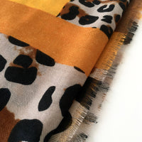 A-SHU LARGE MUSTARD YELLOW BLOCK PRINT LEOPARD PRINT SHAWL SCARF - A-SHU.CO.UK