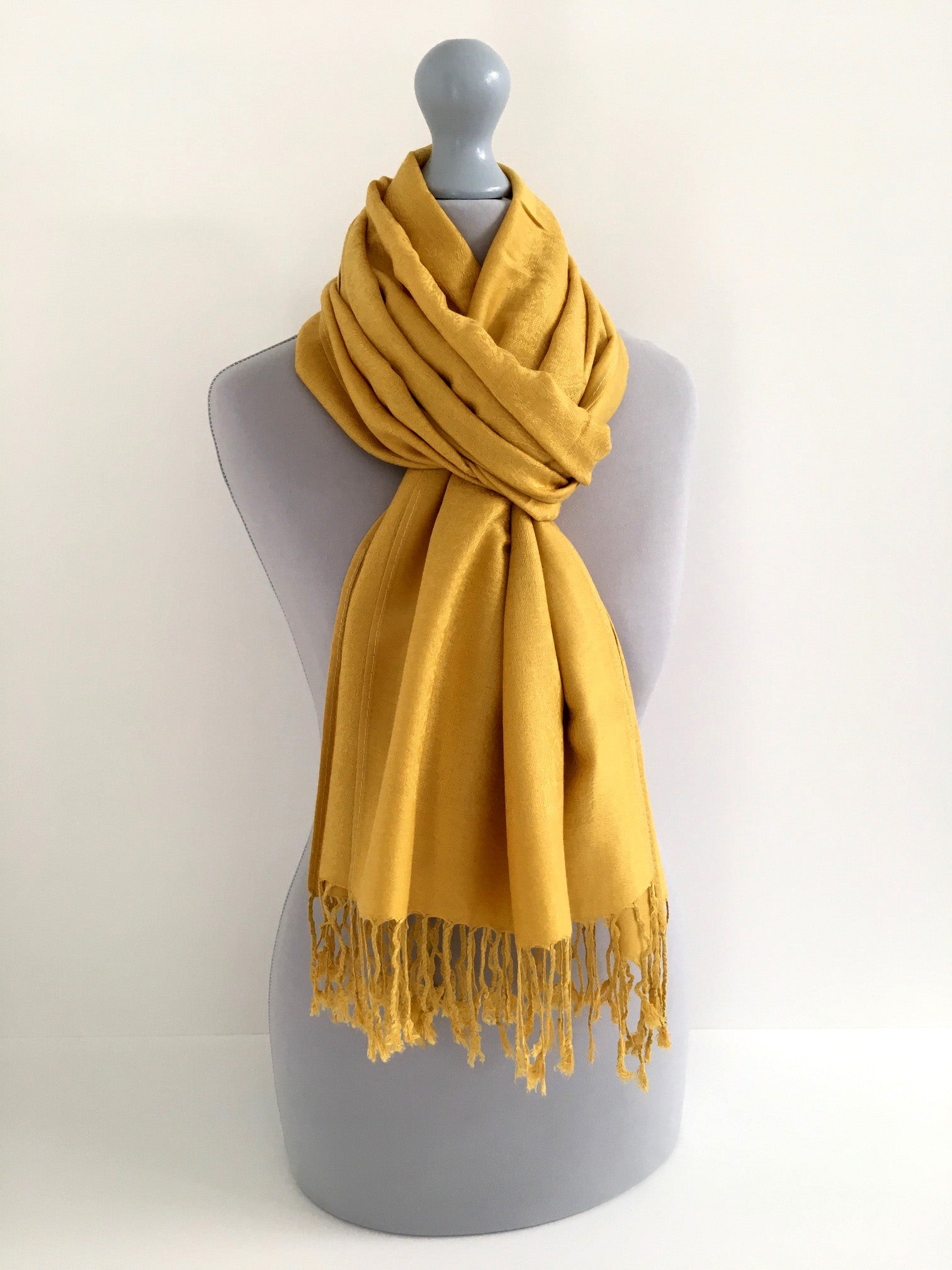 A-SHU MUSTARD YELLOW PAISLEY PRINT REVERSIBLE PASHMINA SHAWL SCARF - A-SHU.CO.UK