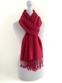 A-SHU DEEP RED PAISLEY PRINT REVERSIBLE PASHMINA SHAWL SCARF - A-SHU.CO.UK