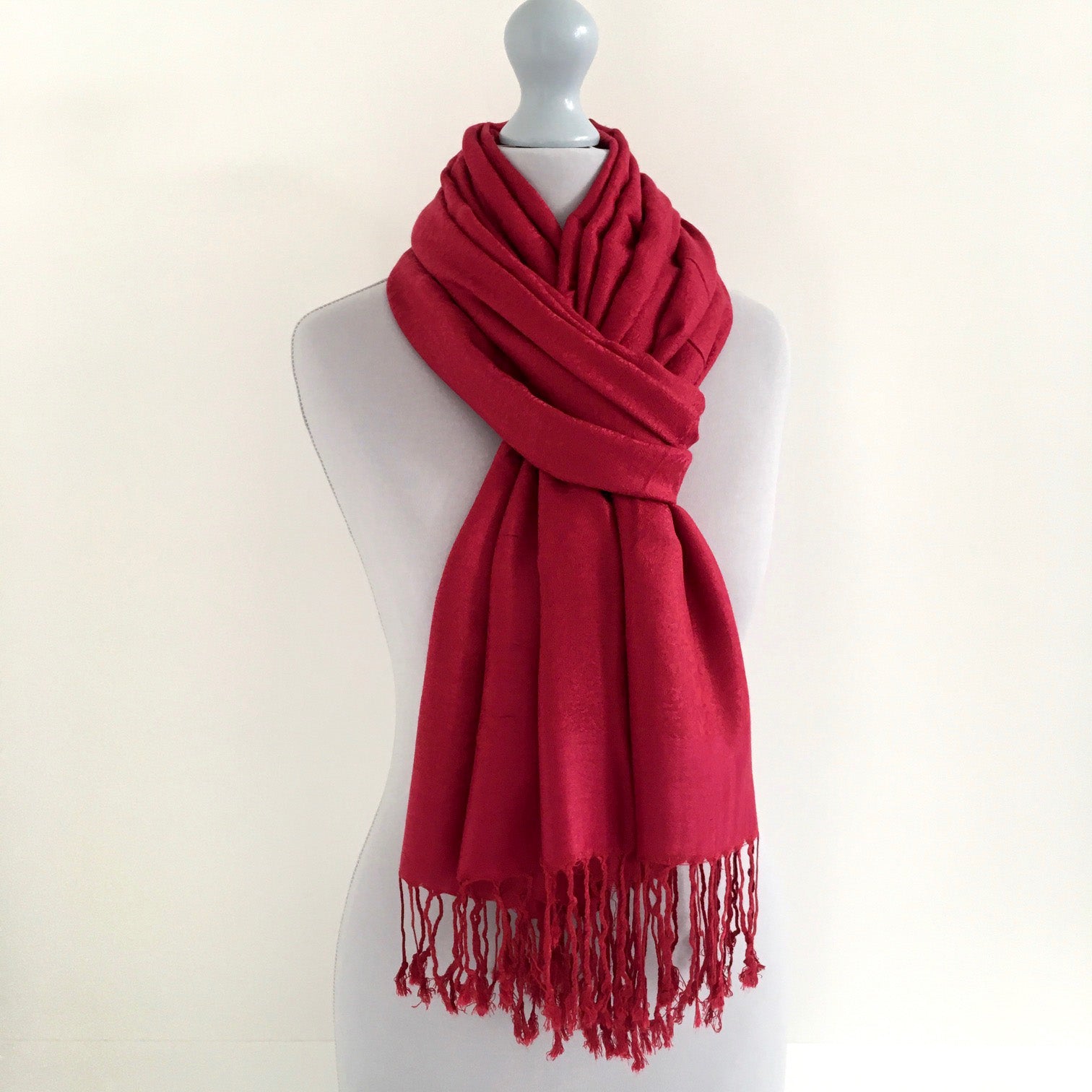 A-SHU DEEP RED PAISLEY PRINT REVERSIBLE PASHMINA SHAWL SCARF - A-SHU.CO.UK