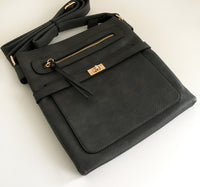 A-SHU DARK GREY MULTI COMPARTMENT CROSS BODY SHOULDER BAG - A-SHU.CO.UK