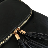 A-SHU LARGE BLACK TASSEL MULTI COMPARTMENT CROSS BODY SHOULDER BAG WITH LONG STRAP - A-SHU.CO.UK