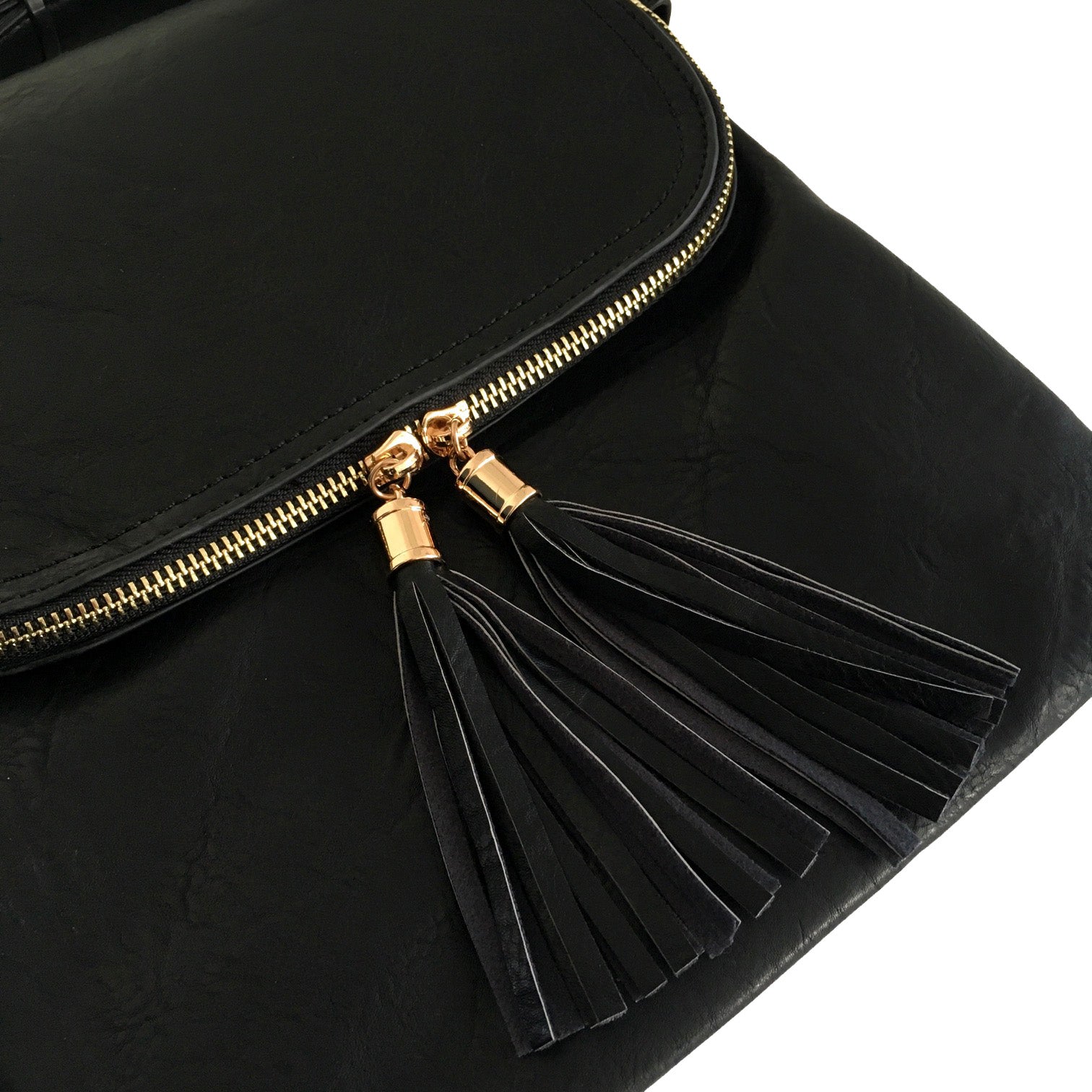 A-SHU LARGE BLACK TASSEL MULTI COMPARTMENT CROSS BODY SHOULDER BAG WITH LONG STRAP - A-SHU.CO.UK