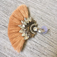 A-SHU NUDE CAMEL LARGE DIAMANTE TASSEL / FRINGE EARRINGS - A-SHU.CO.UK