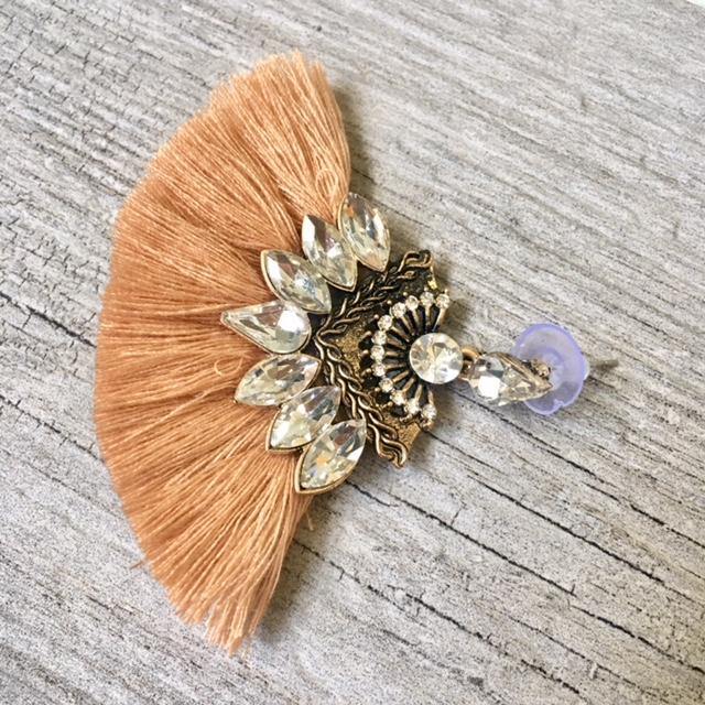 A-SHU NUDE CAMEL LARGE DIAMANTE TASSEL / FRINGE EARRINGS - A-SHU.CO.UK