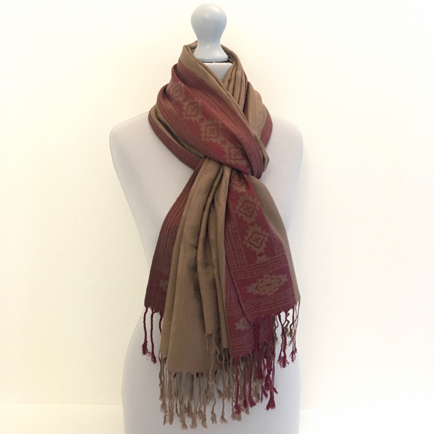 A-SHU MOCHA ANIMAL PRINT REVERSIBLE PASHMINA SHAWL SCARF - A-SHU.CO.UK