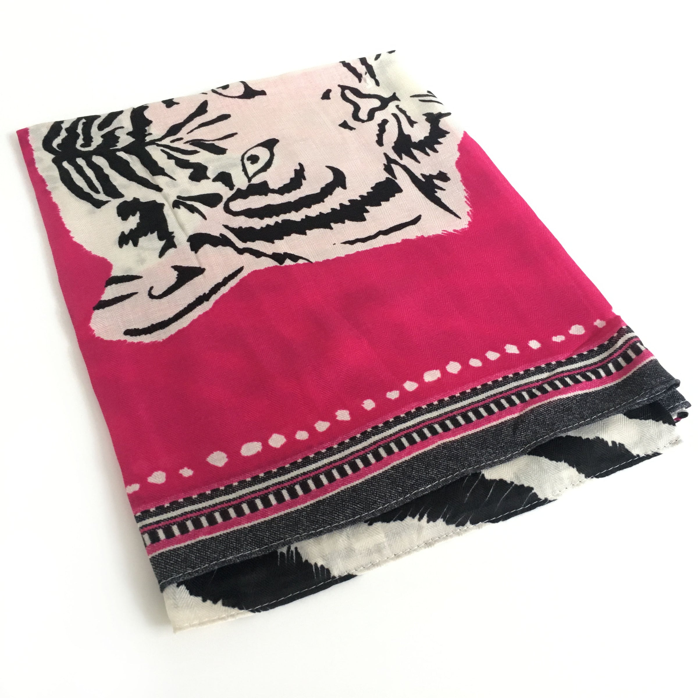 A-SHU LARGE FUSCHIA PINK COTTON MIX TIGER AND LEOPARD PRINT SHAWL SCARF - A-SHU.CO.UK
