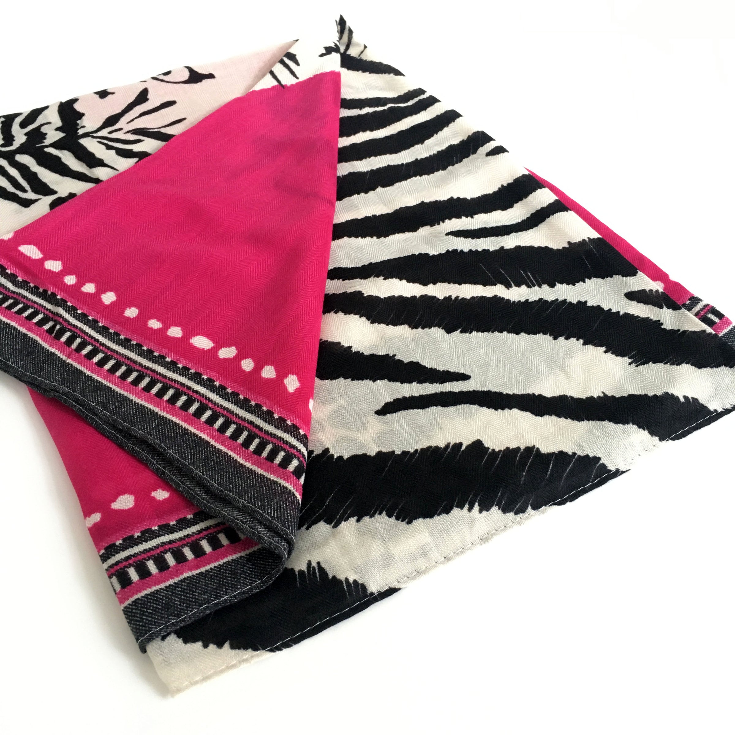 A-SHU LARGE FUSCHIA PINK COTTON MIX TIGER AND LEOPARD PRINT SHAWL SCARF - A-SHU.CO.UK