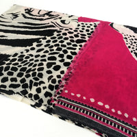 A-SHU LARGE FUSCHIA PINK COTTON MIX TIGER AND LEOPARD PRINT SHAWL SCARF - A-SHU.CO.UK