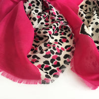 A-SHU LARGE FUSCHIA PINK COTTON MIX TIGER AND LEOPARD PRINT SHAWL SCARF - A-SHU.CO.UK