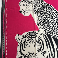 A-SHU LARGE FUSCHIA PINK COTTON MIX TIGER AND LEOPARD PRINT SHAWL SCARF - A-SHU.CO.UK