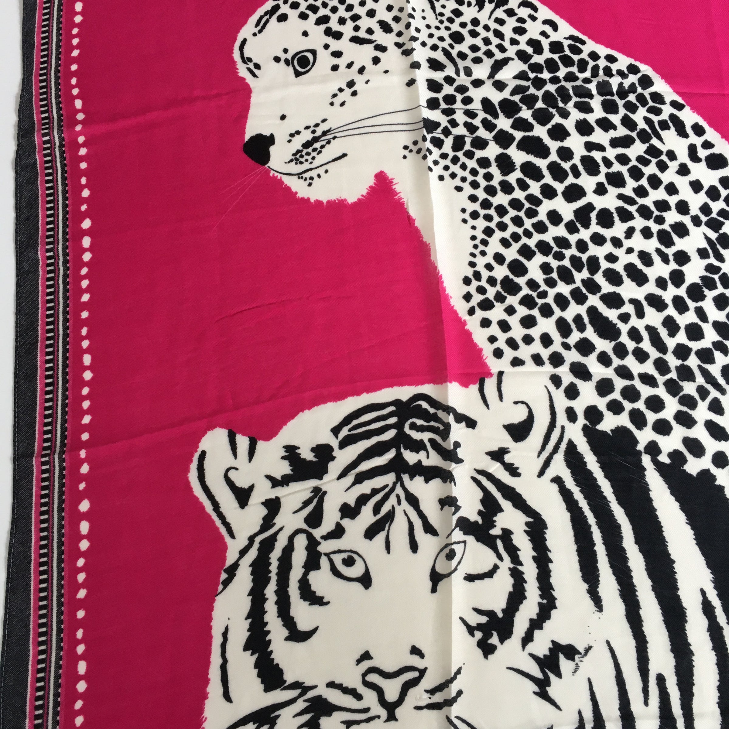 A-SHU LARGE FUSCHIA PINK COTTON MIX TIGER AND LEOPARD PRINT SHAWL SCARF - A-SHU.CO.UK