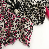 A-SHU LARGE FUSCHIA PINK COTTON MIX TIGER AND LEOPARD PRINT SHAWL SCARF - A-SHU.CO.UK