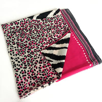 A-SHU LARGE FUSCHIA PINK COTTON MIX TIGER AND LEOPARD PRINT SHAWL SCARF - A-SHU.CO.UK