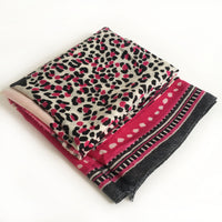A-SHU LARGE FUSCHIA PINK COTTON MIX TIGER AND LEOPARD PRINT SHAWL SCARF - A-SHU.CO.UK