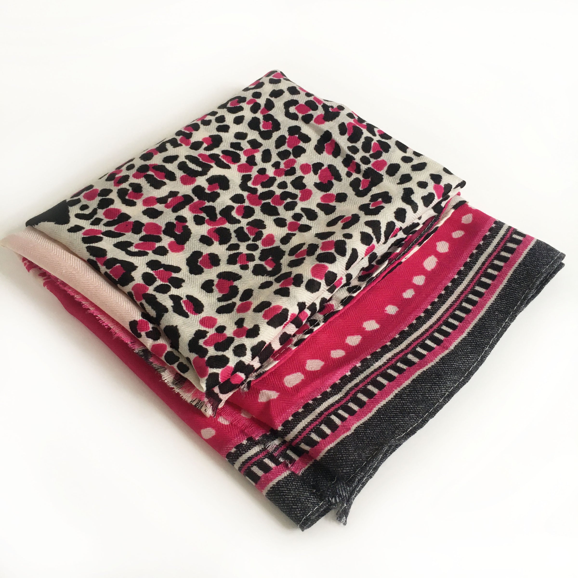 A-SHU LARGE FUSCHIA PINK COTTON MIX TIGER AND LEOPARD PRINT SHAWL SCARF - A-SHU.CO.UK