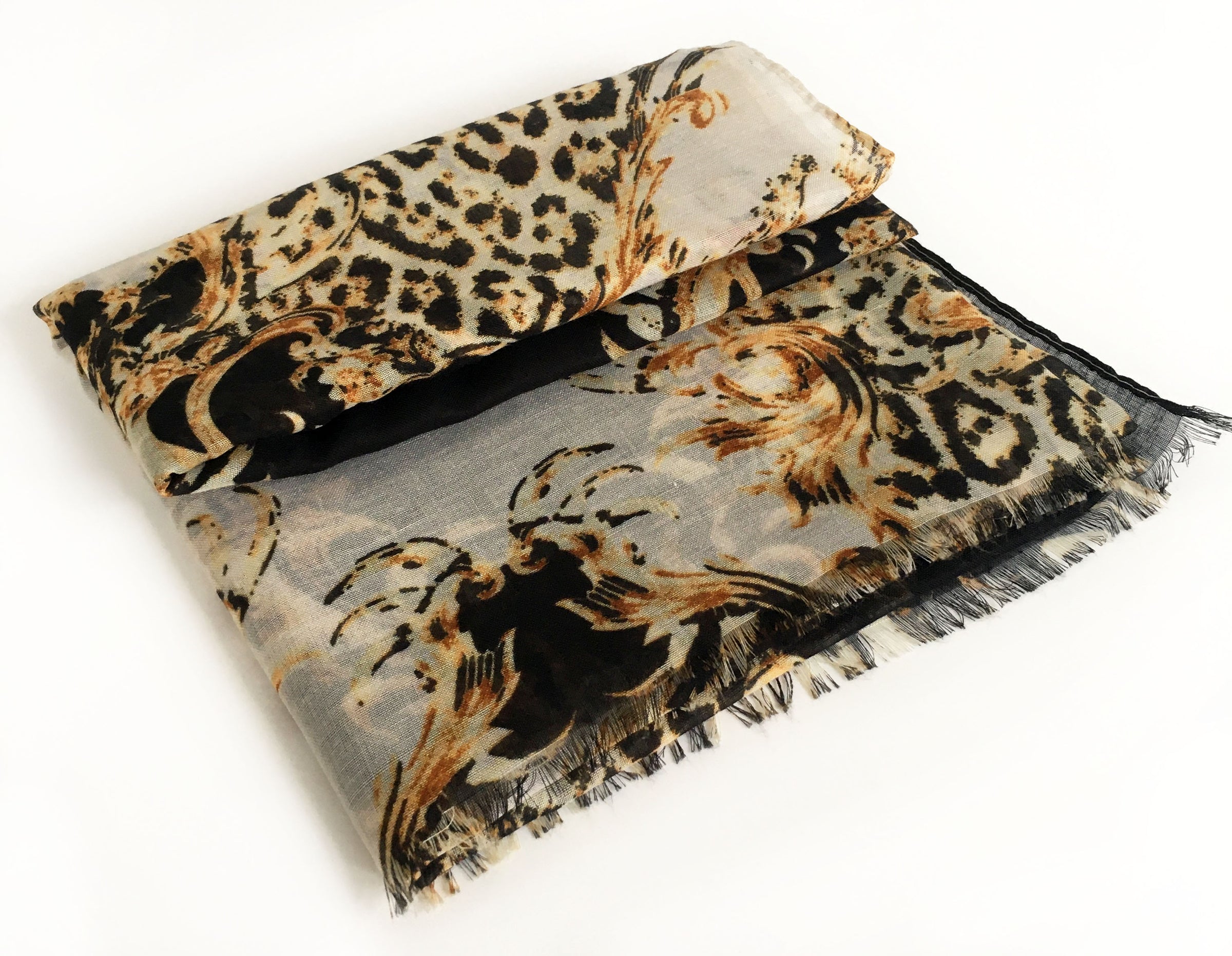 A-SHU LARGE BLACK VINTAGE LEOPARD PRINT SHAWL SCARF - A-SHU.CO.UK