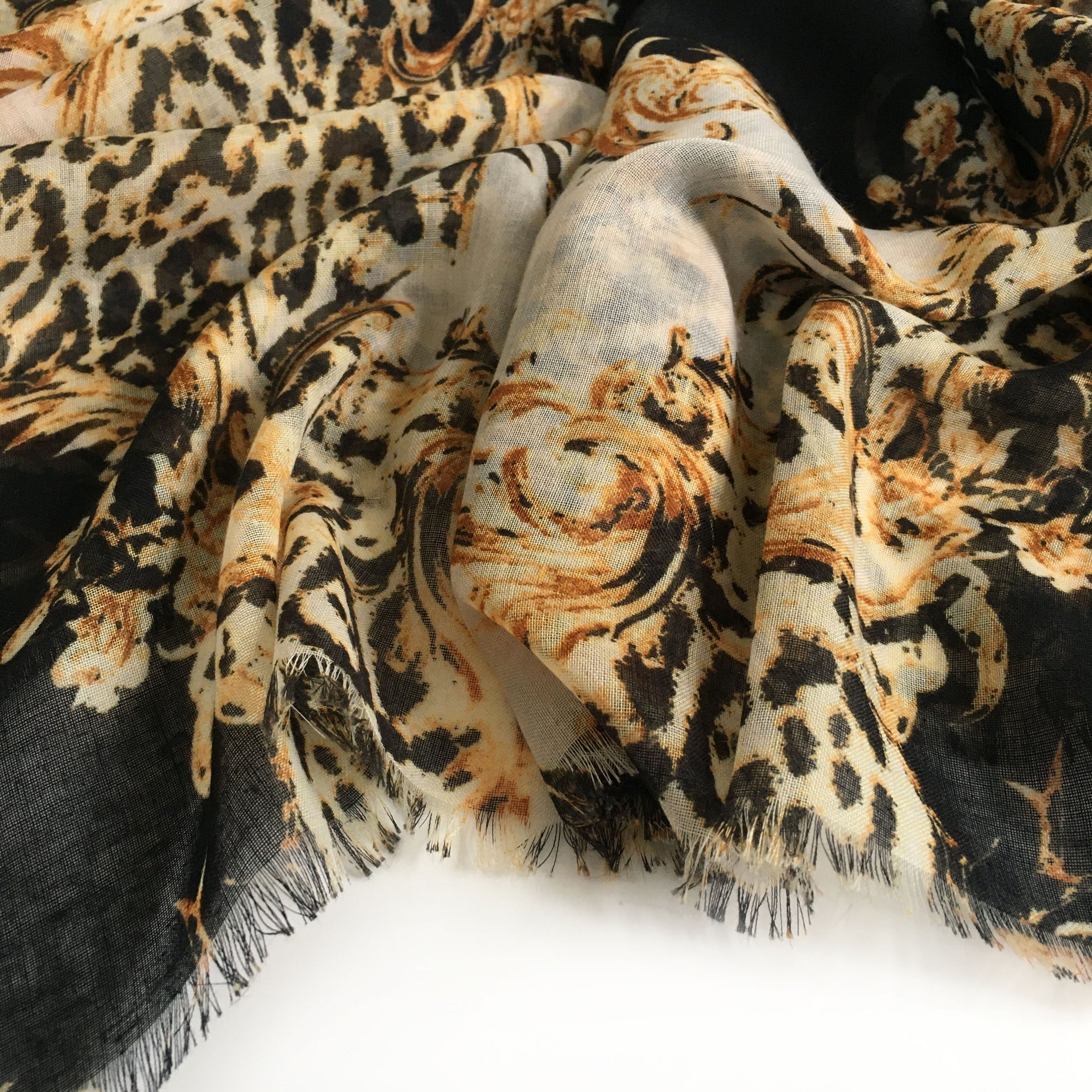 A-SHU LARGE BLACK VINTAGE LEOPARD PRINT SHAWL SCARF - A-SHU.CO.UK