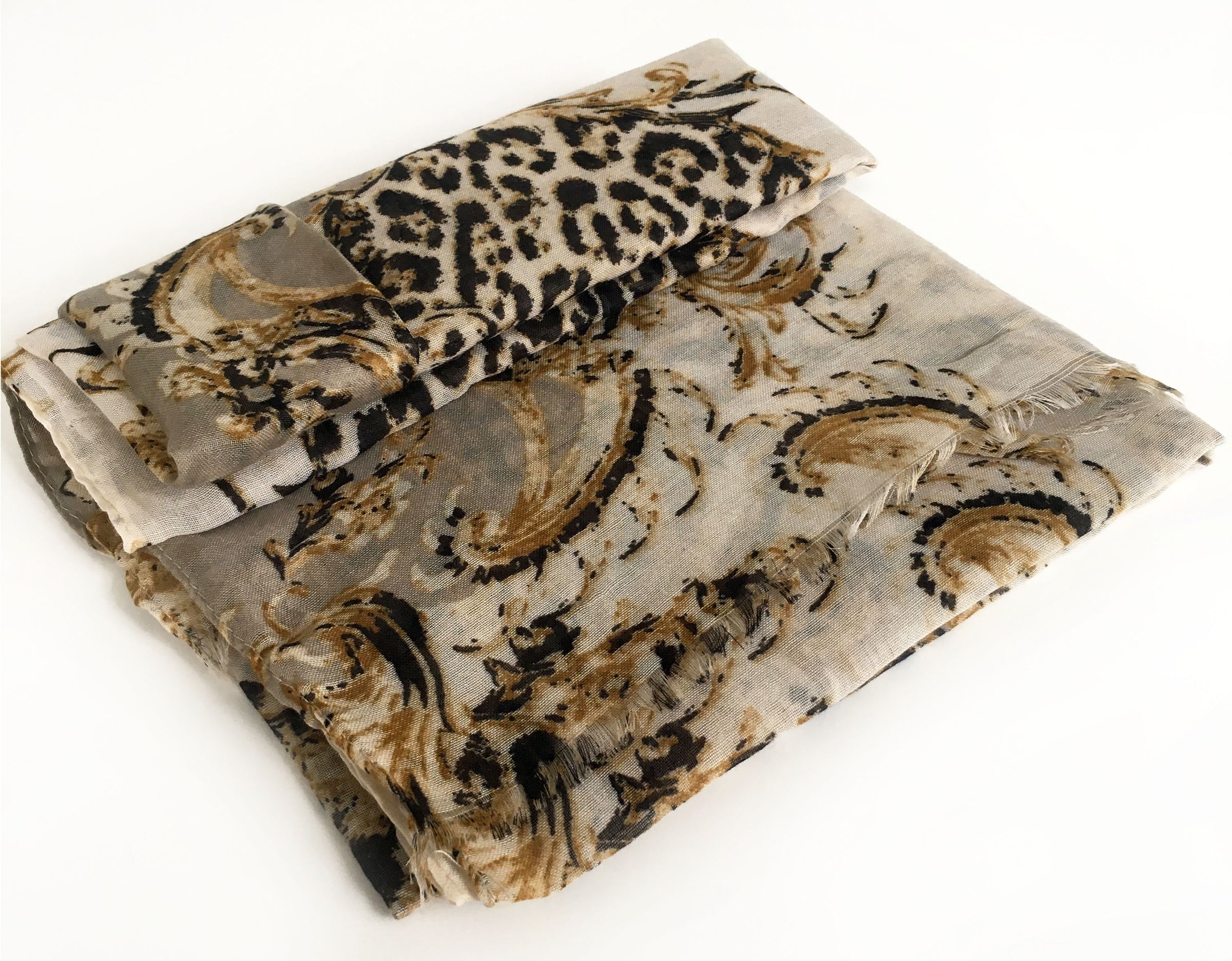 A-SHU LARGE CREAM VINTAGE LEOPARD PRINT SHAWL SCARF - A-SHU.CO.UK