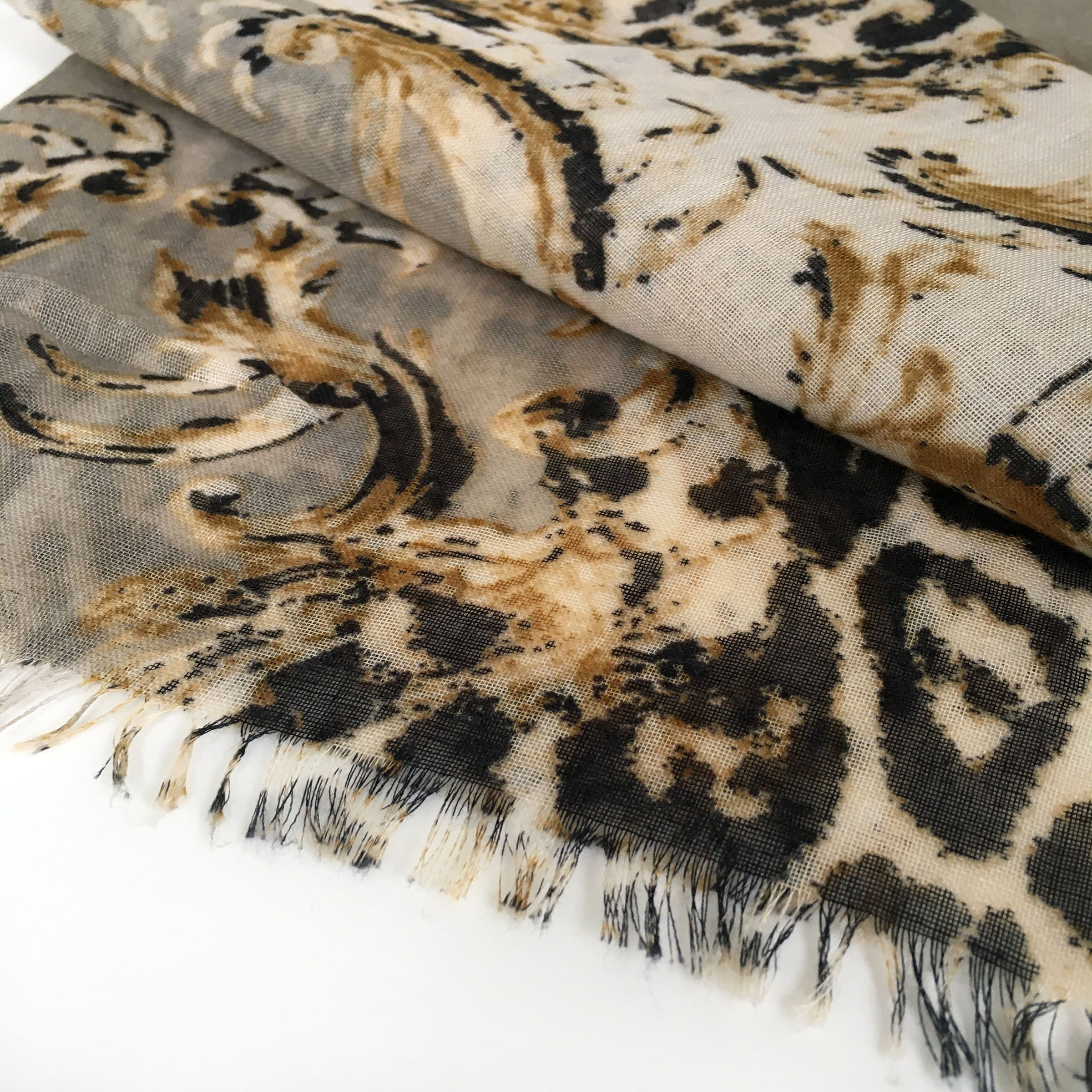 A-SHU LARGE CREAM VINTAGE LEOPARD PRINT SHAWL SCARF - A-SHU.CO.UK