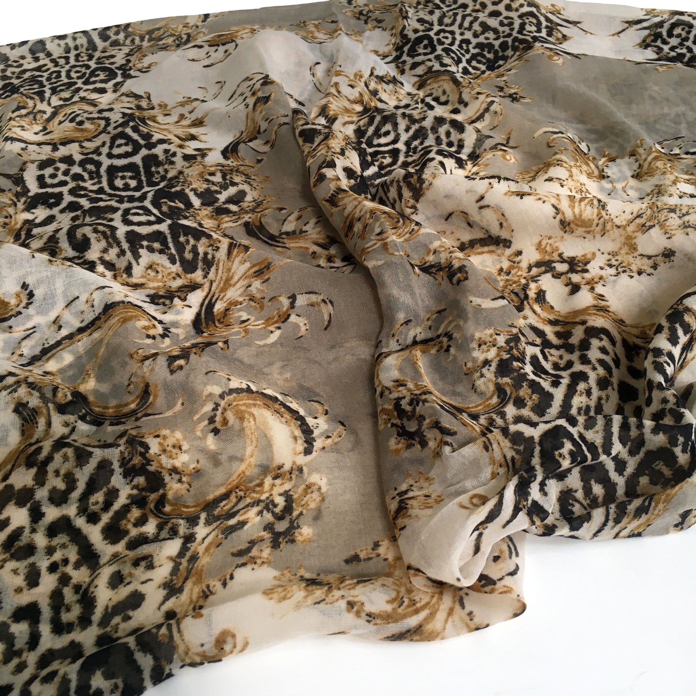 A-SHU LARGE CREAM VINTAGE LEOPARD PRINT SHAWL SCARF - A-SHU.CO.UK