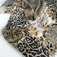 A-SHU LARGE CREAM VINTAGE LEOPARD PRINT SHAWL SCARF - A-SHU.CO.UK