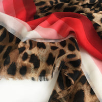 A-SHU LARGE LEOPARD PRINT SHAWL SCARF WITH RED STRIPES - A-SHU.CO.UK