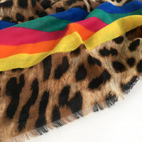 A-SHU LARGE LEOPARD PRINT SHAWL SCARF WITH MULTI COLOUR RAINBOW STRIPES - A-SHU.CO.UK