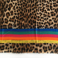 A-SHU LARGE LEOPARD PRINT SHAWL SCARF WITH MULTI COLOUR RAINBOW STRIPES - A-SHU.CO.UK