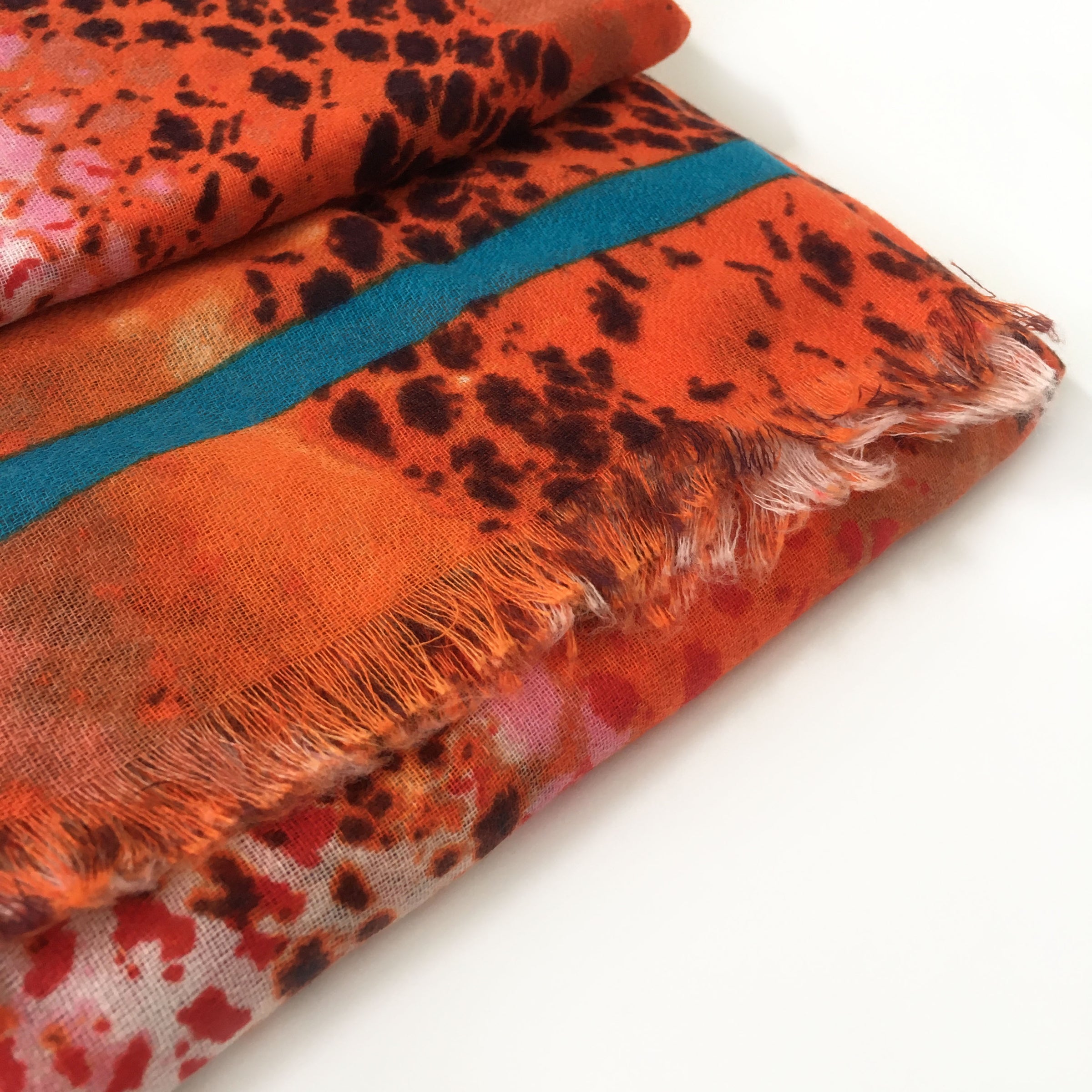 A-SHU LARGE ORANGE SNAKESKIN PRINT SHAWL SCARF WITH STRIPE - A-SHU.CO.UK