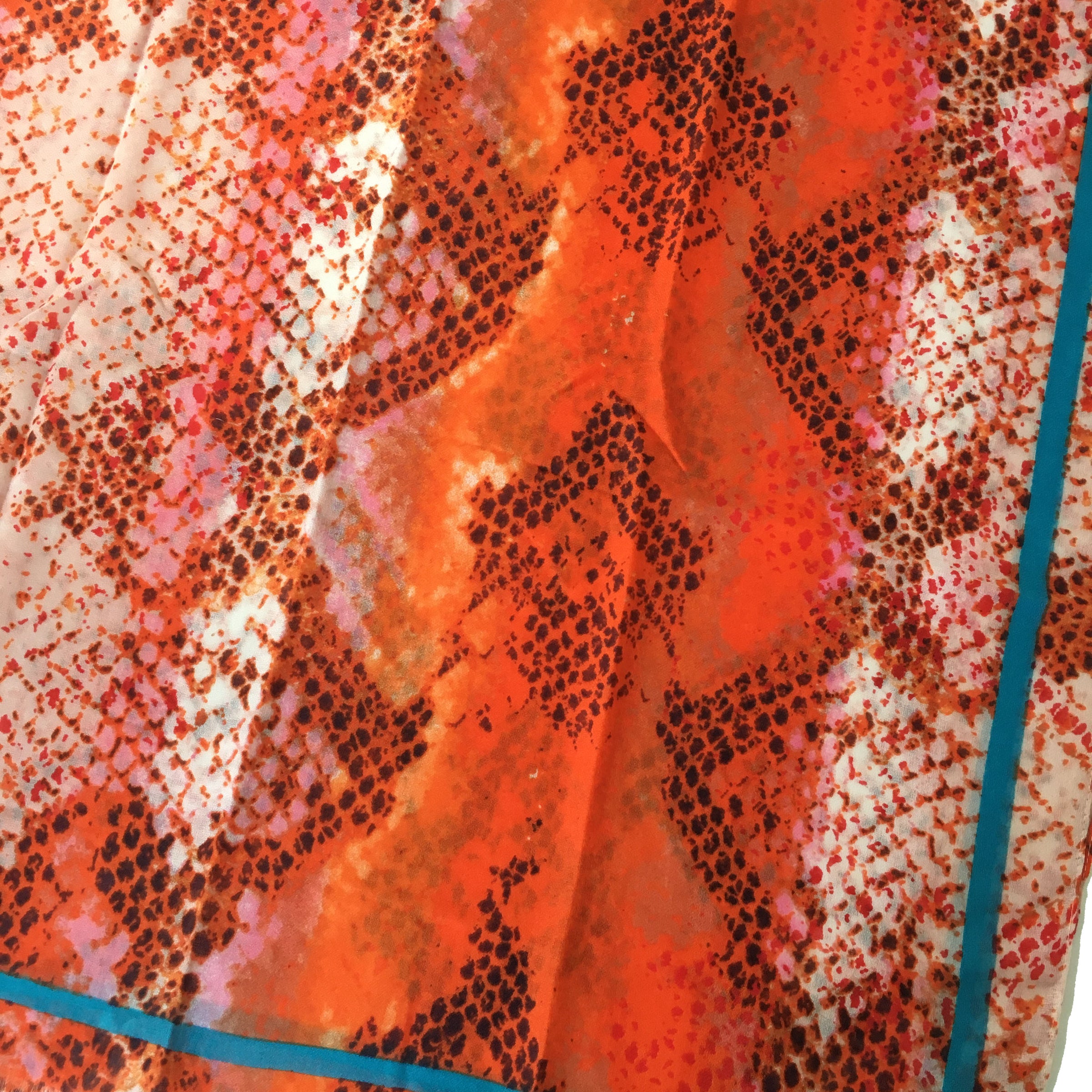 A-SHU LARGE ORANGE SNAKESKIN PRINT SHAWL SCARF WITH STRIPE - A-SHU.CO.UK
