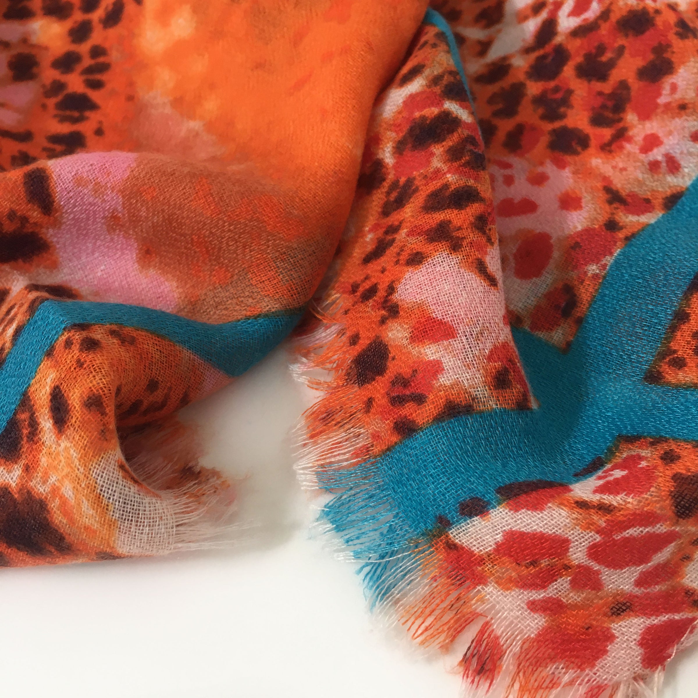 A-SHU LARGE ORANGE SNAKESKIN PRINT SHAWL SCARF WITH STRIPE - A-SHU.CO.UK