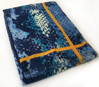 A-SHU LARGE BLUE SNAKESKIN PRINT SHAWL SCARF WITH STRIPE - A-SHU.CO.UK