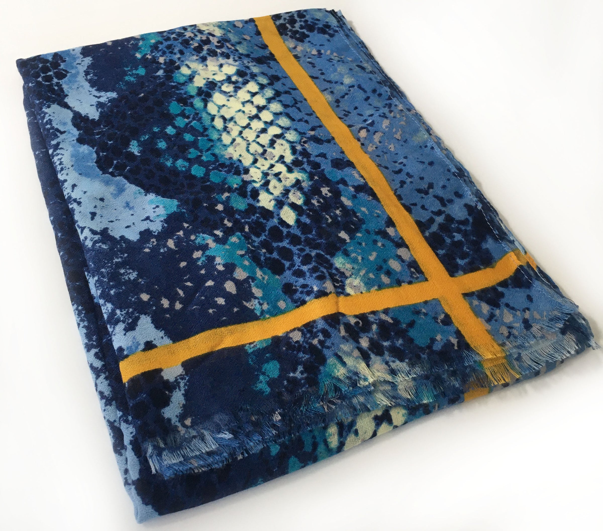 A-SHU LARGE BLUE SNAKESKIN PRINT SHAWL SCARF WITH STRIPE - A-SHU.CO.UK