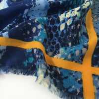 A-SHU LARGE BLUE SNAKESKIN PRINT SHAWL SCARF WITH STRIPE - A-SHU.CO.UK