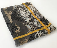 A-SHU LARGE BEIGE SNAKESKIN PRINT SHAWL SCARF WITH STRIPE - A-SHU.CO.UK