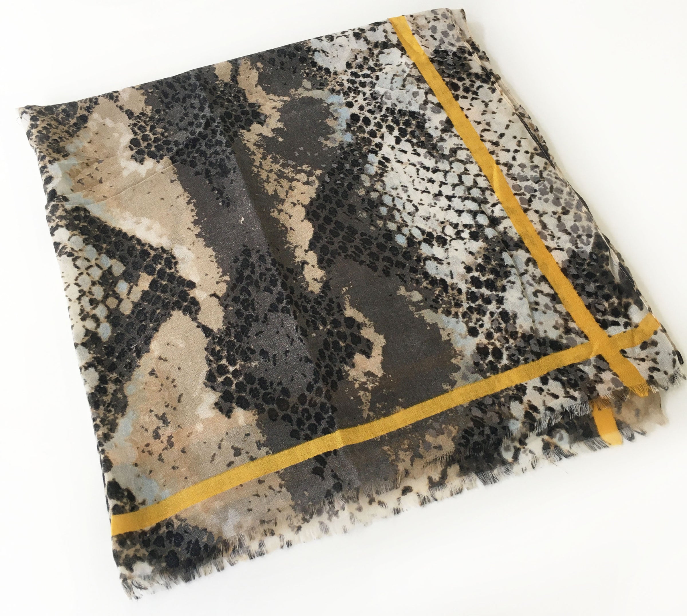 A-SHU LARGE BEIGE SNAKESKIN PRINT SHAWL SCARF WITH STRIPE - A-SHU.CO.UK