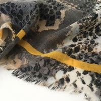 A-SHU LARGE BEIGE SNAKESKIN PRINT SHAWL SCARF WITH STRIPE - A-SHU.CO.UK