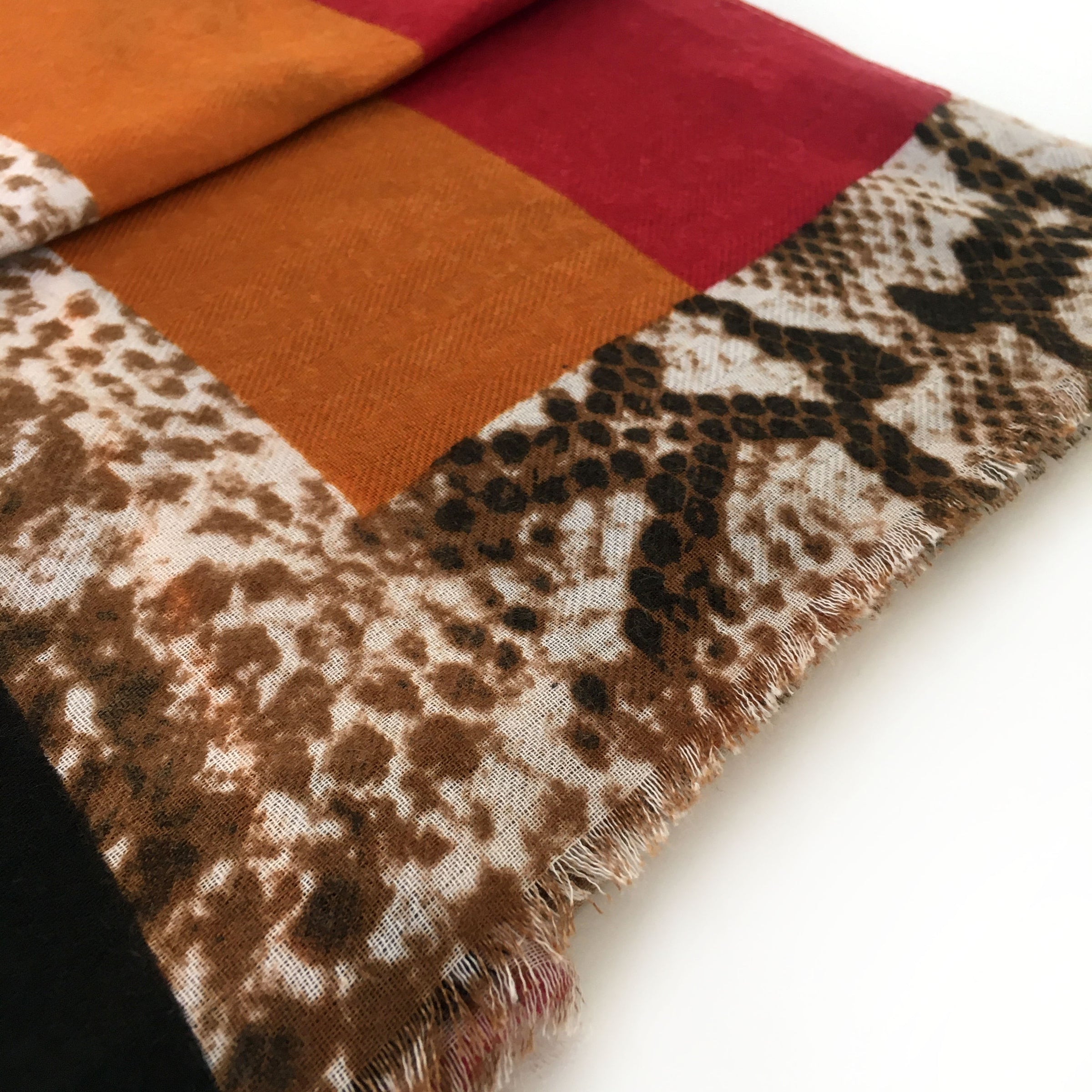 A-SHU LARGE RED BLOCK PRINT SNAKESKIN SHAWL SCARF - A-SHU.CO.UK