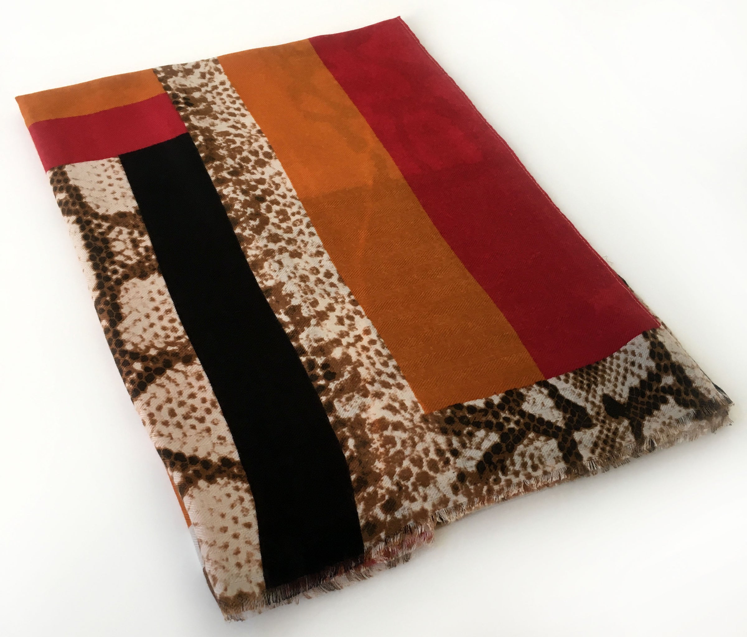 A-SHU LARGE RED BLOCK PRINT SNAKESKIN SHAWL SCARF - A-SHU.CO.UK