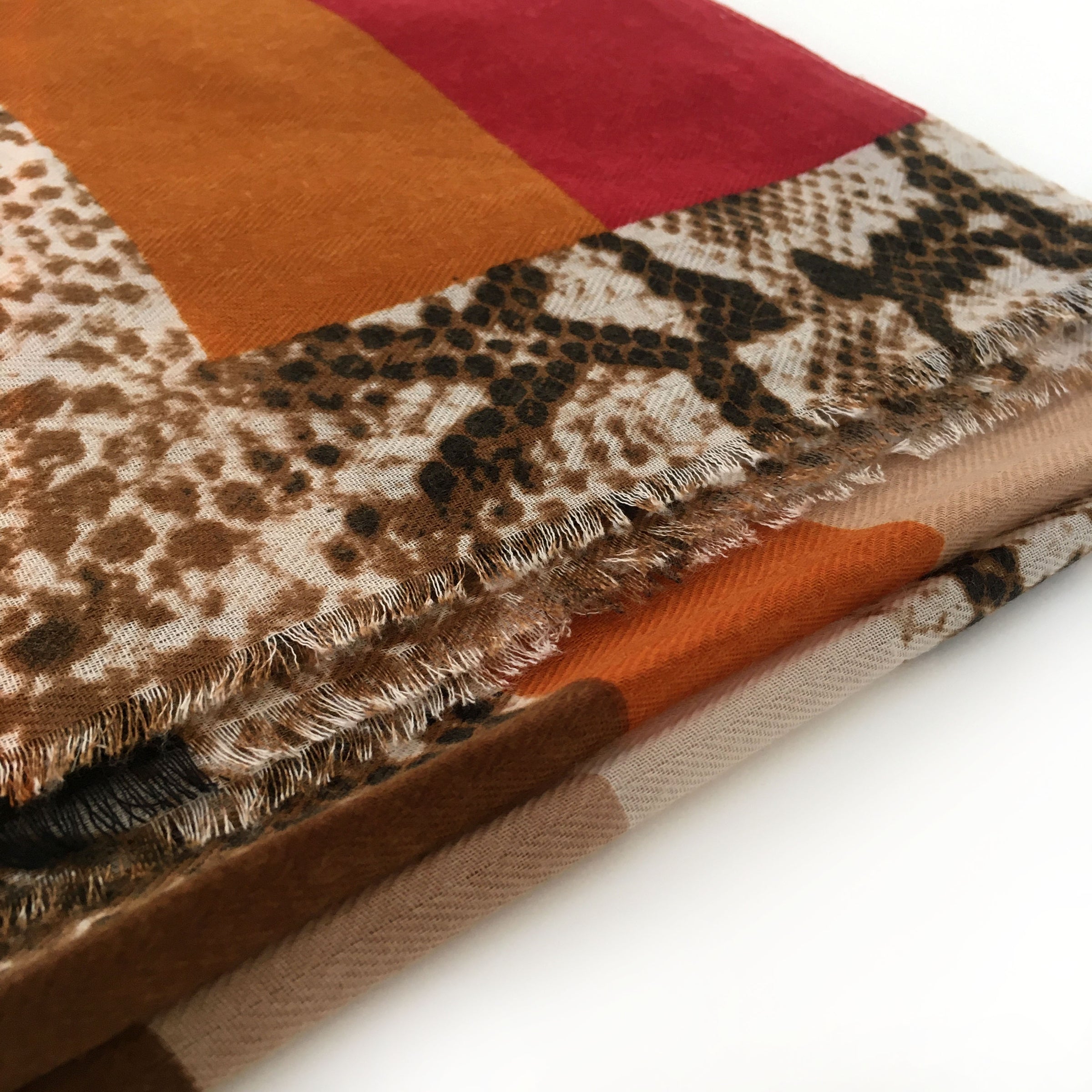 A-SHU LARGE RED BLOCK PRINT SNAKESKIN SHAWL SCARF - A-SHU.CO.UK