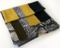 A-SHU LARGE MUSTARD YELLOW BLOCK PRINT SNAKESKIN SHAWL SCARF - A-SHU.CO.UK