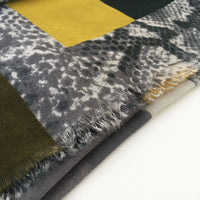 A-SHU LARGE MUSTARD YELLOW BLOCK PRINT SNAKESKIN SHAWL SCARF - A-SHU.CO.UK